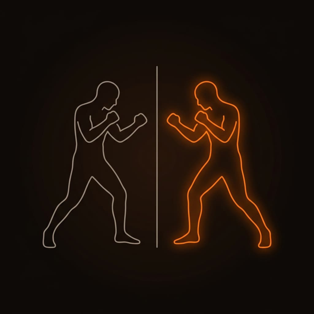 Abstract illustration of a gray figure fighting its glowing orange mirror reflection