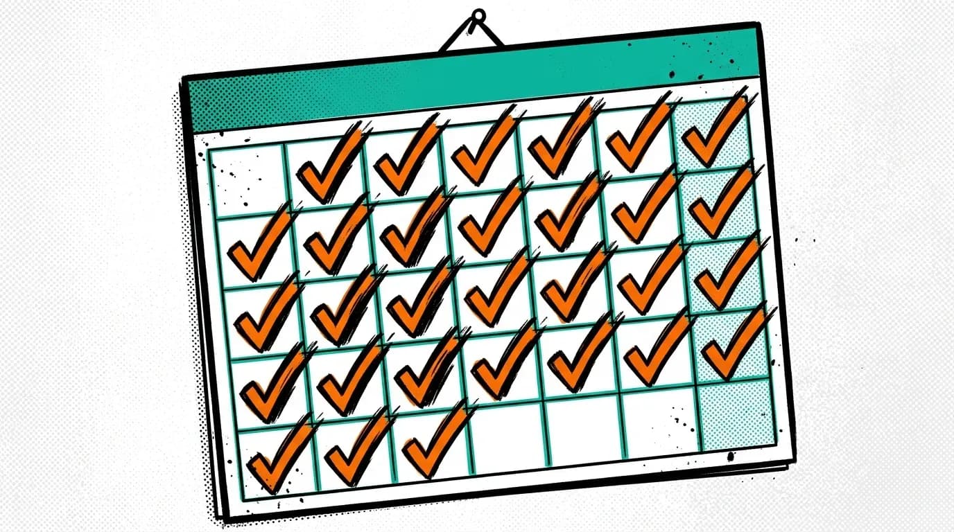 A calendar showing an almost completed 30 day challenge.