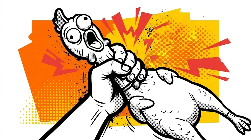 A rubber chicken being choked...