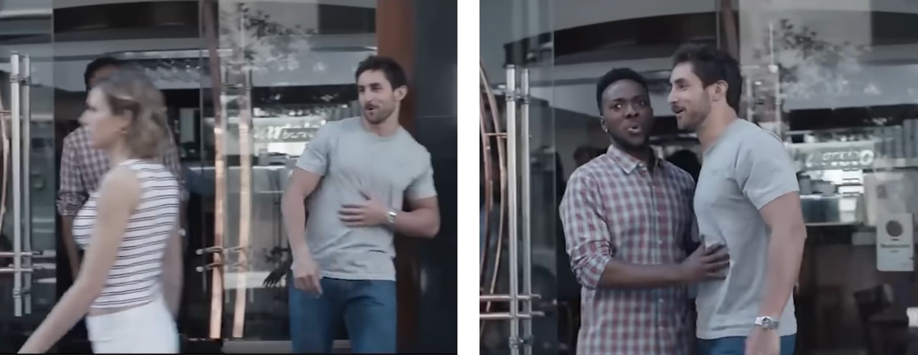 Bro stopping another bro from rizzing up a lady