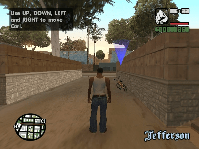 Screenshot from GTA San Andreas, showing a third person perspective