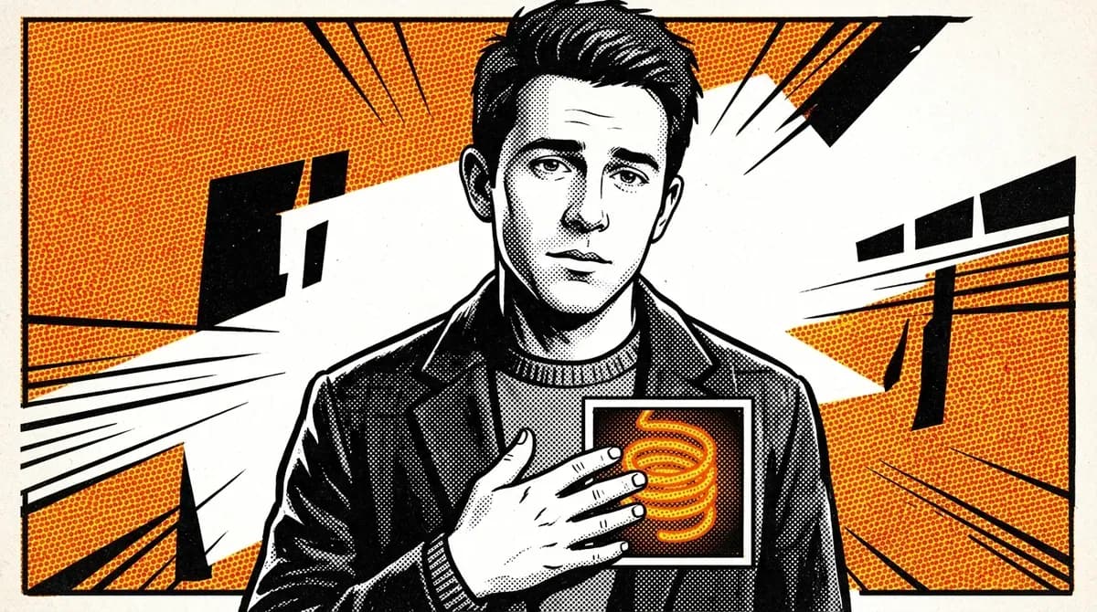 Young man in a moment of inner conflict, a coiled energy visible inside his chest as he faces himself honestly