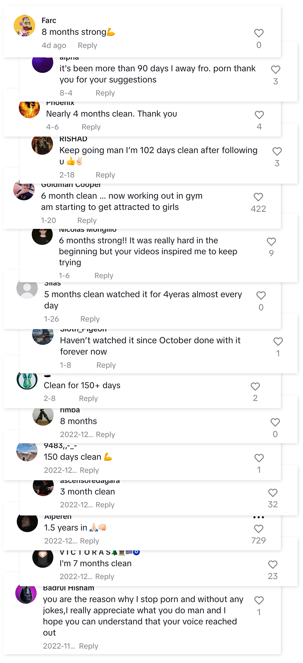Long streak testimonials from TikTok